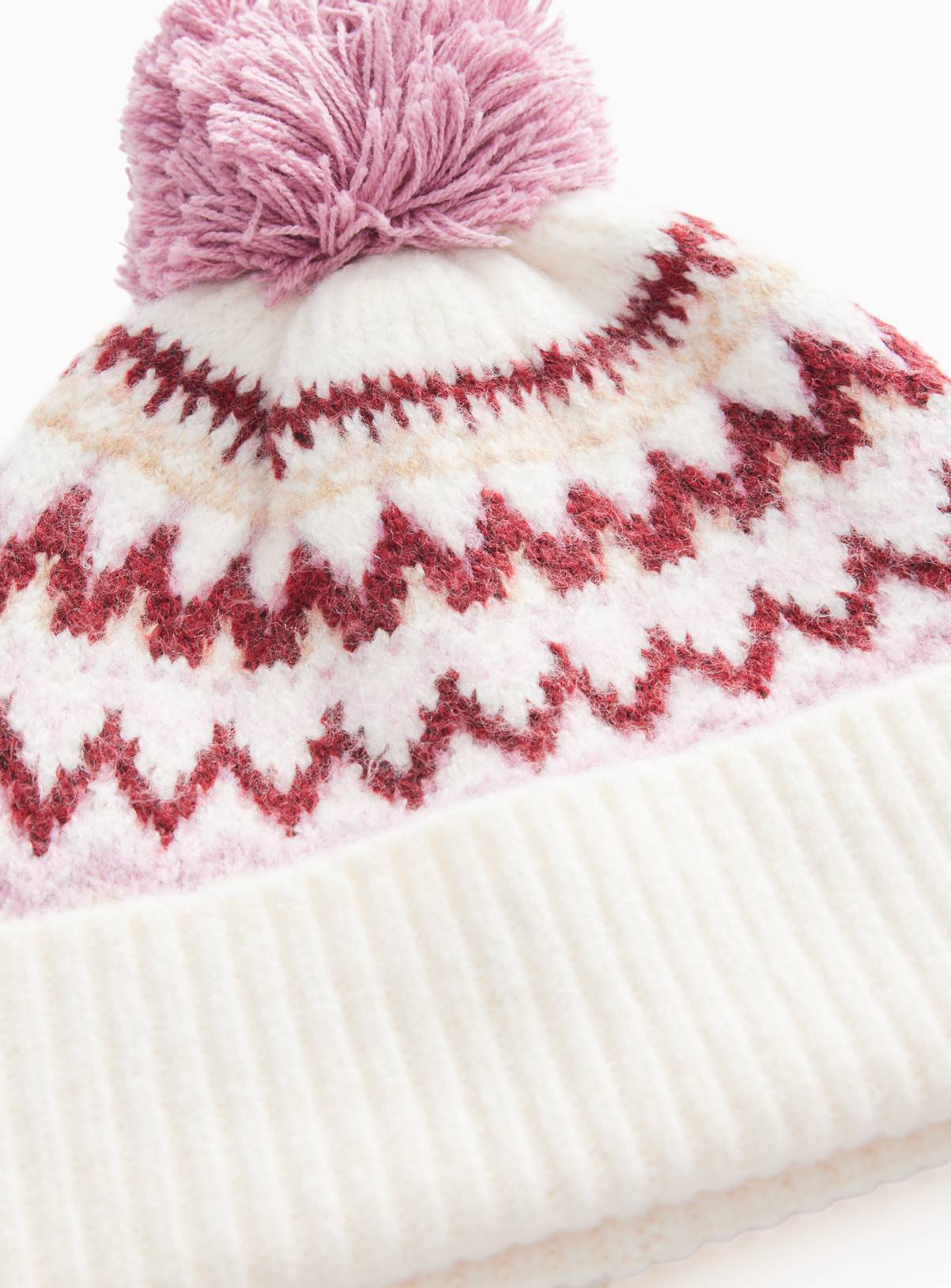 Cream & Pink Fairisle Bobble Hat 3-6 months - Image 2